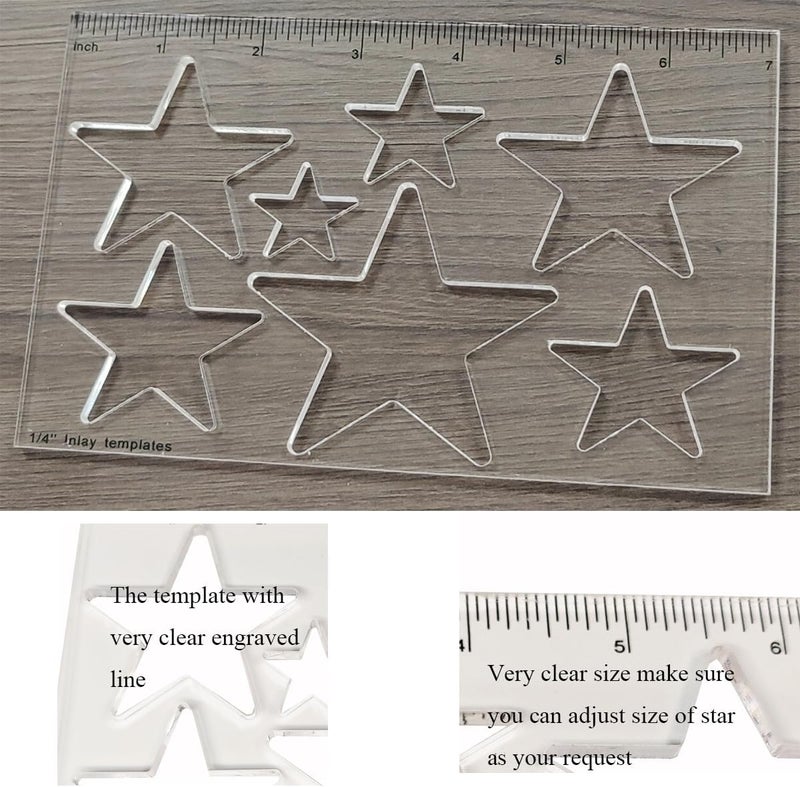 KINGRIA 7 in1 Bowtie Jia Router Template for Woodworking 1/4'' Thick DIY Router Template Jig Kit Acrylic Star Inlay Template Decorative Guide (Star) - Image 4